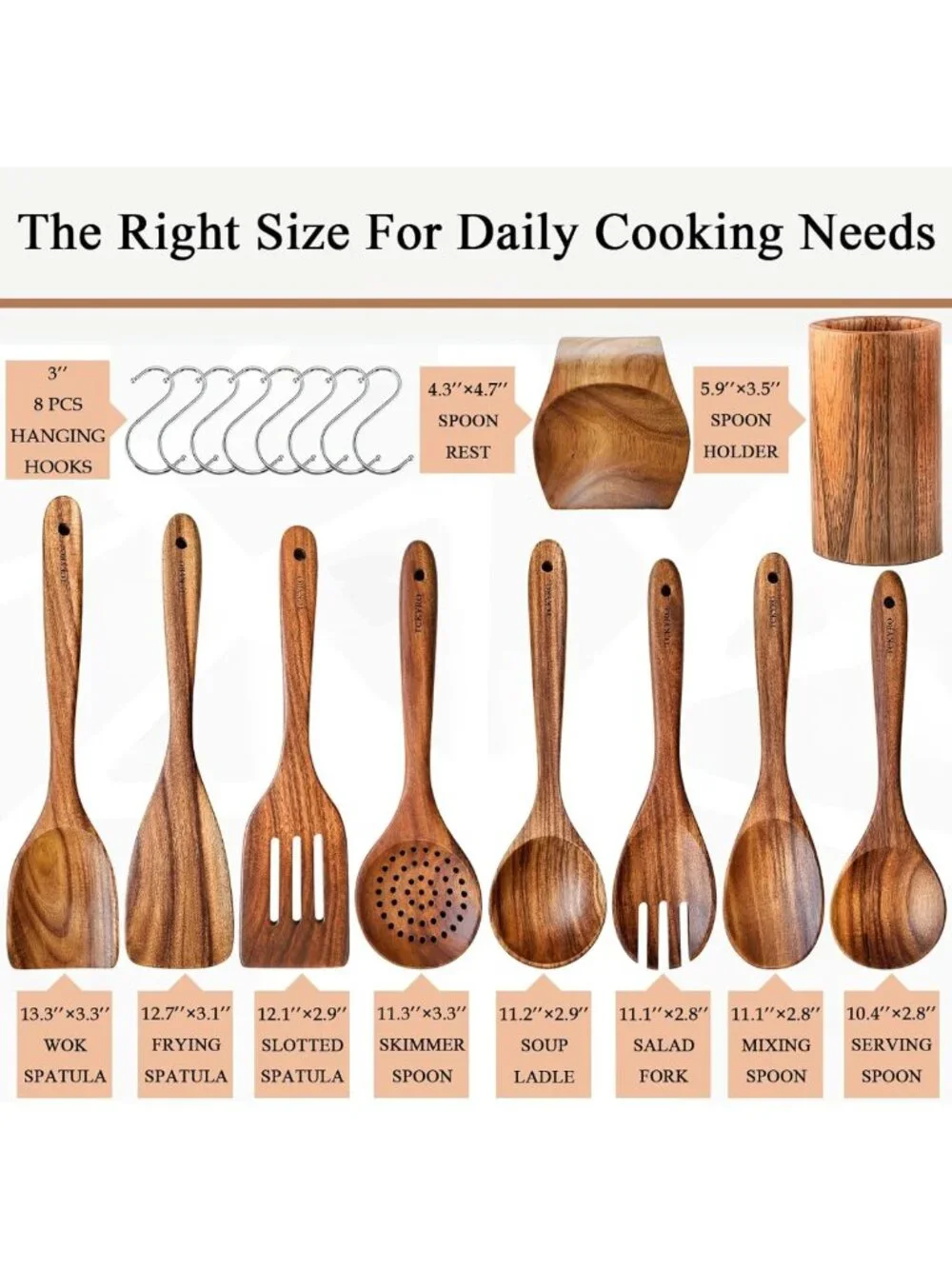 10-Piece Premium Wooden Utensil Set with Holder & Spoon Rest - Cooking Tools